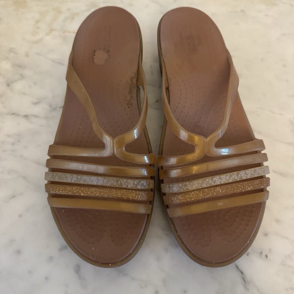 Crocs Isabella Mini Wedge Sandals Womens Size 9 Jelly Brown Gold Sparkles‎ Shoes